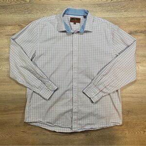 James Tattersall Shirt Men's XXL 18 - 18 1/2 Button Up White Red Blue Check
